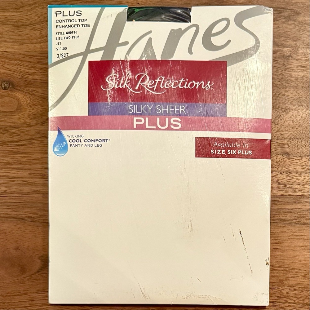 Hanes Silk Reflections Control Pantyhose Plus 2X Black Silky Sheer Enhanced Toe